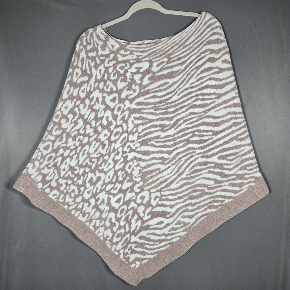 Barefoot Dreams Cozychic Ultra Lite Poncho Cape One Size Plus Beige Animal Print